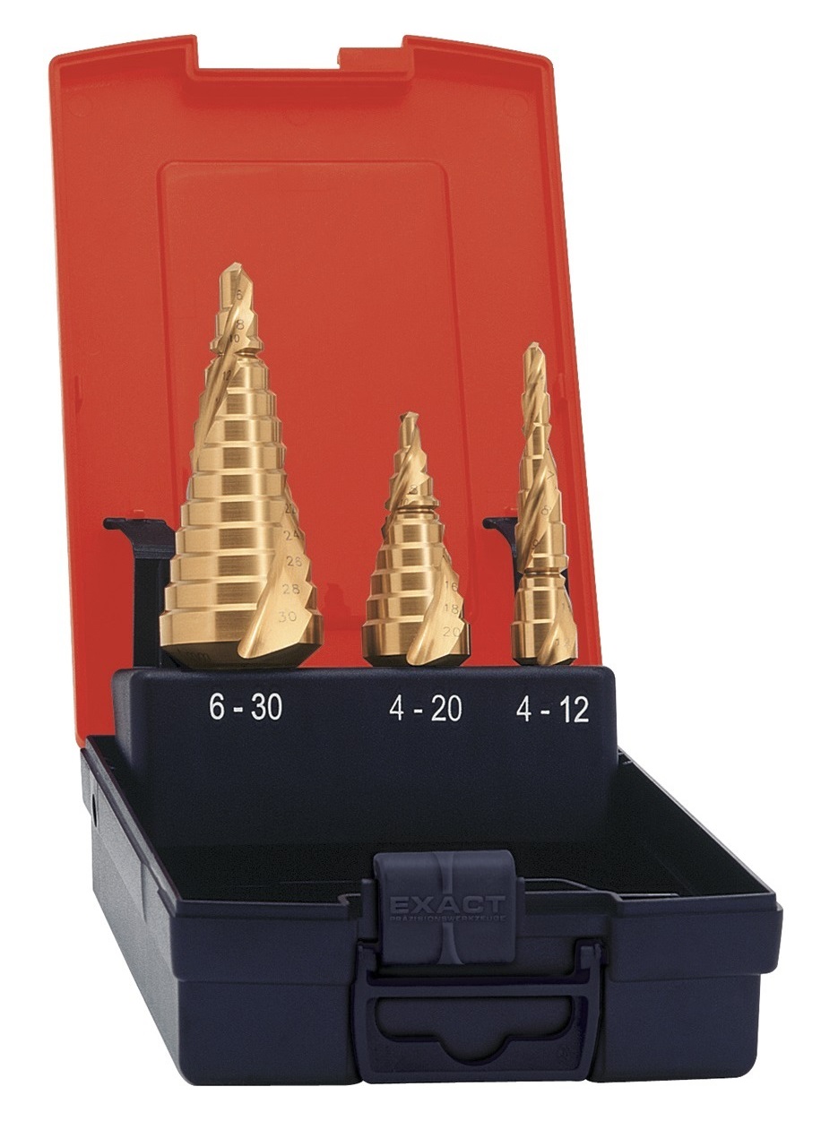 Coffret 3 forets aléseurs étagés hélicoïdal HSS TIN Ø4 à 30 mm Format