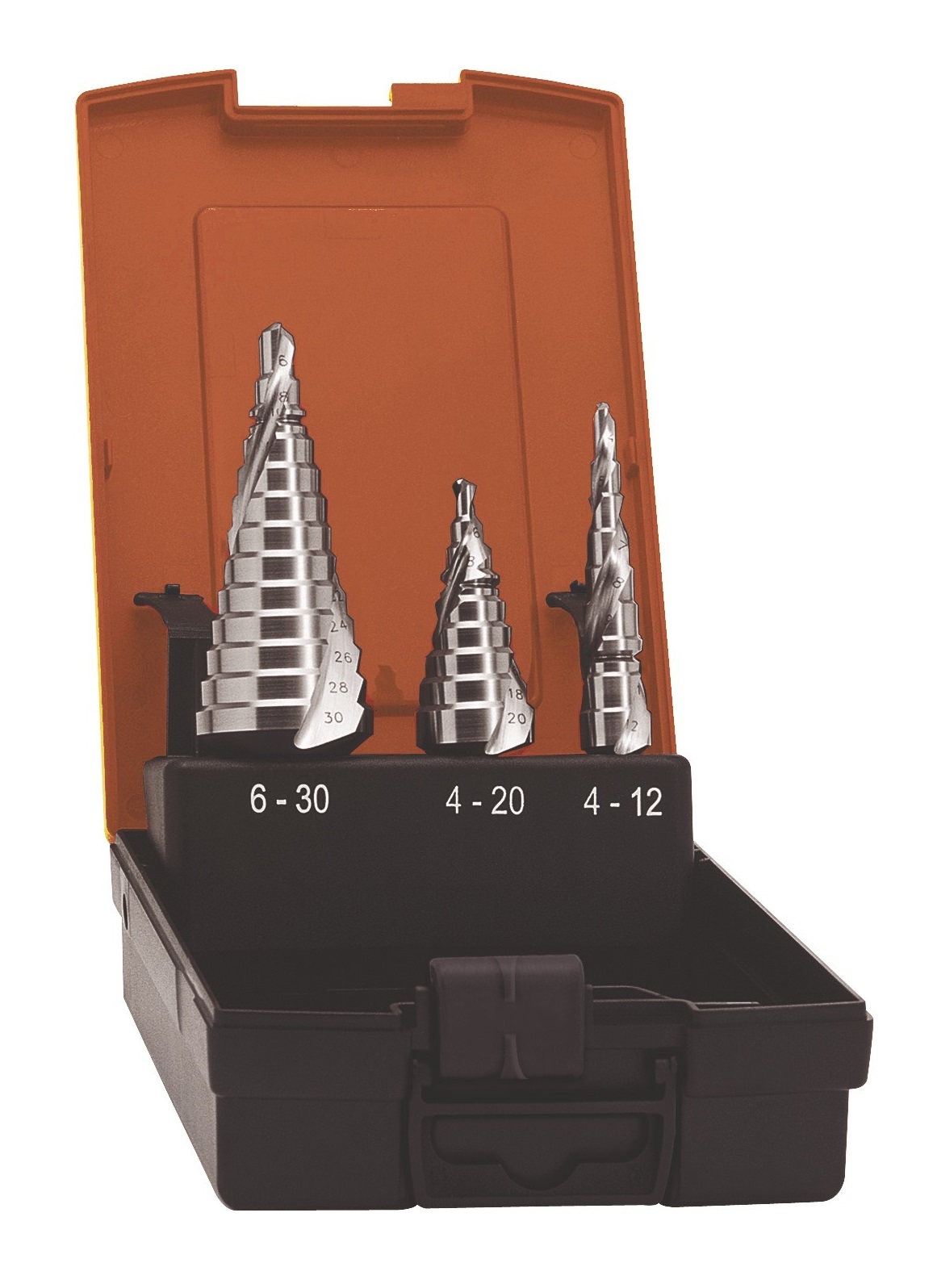 Coffret 3 forets aléseurs étagés hélicoïdal HSS queue hexagonale – Ø4 à 30 mm Format