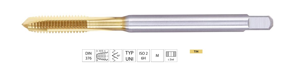 Taraud machine métrique débouchant HSSE TIN - universel - Gamme supérieure GT Format 1628