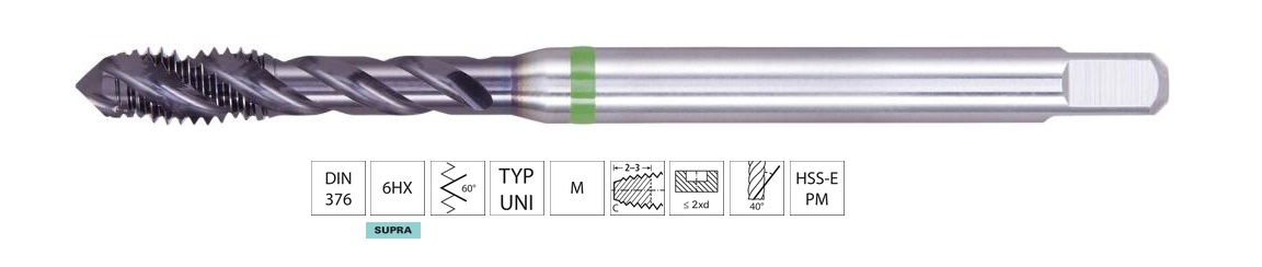 Taraud machine métrique borgne HSSE PM SUPRA TIN - universel - Gamme supérieure GT Format 1632